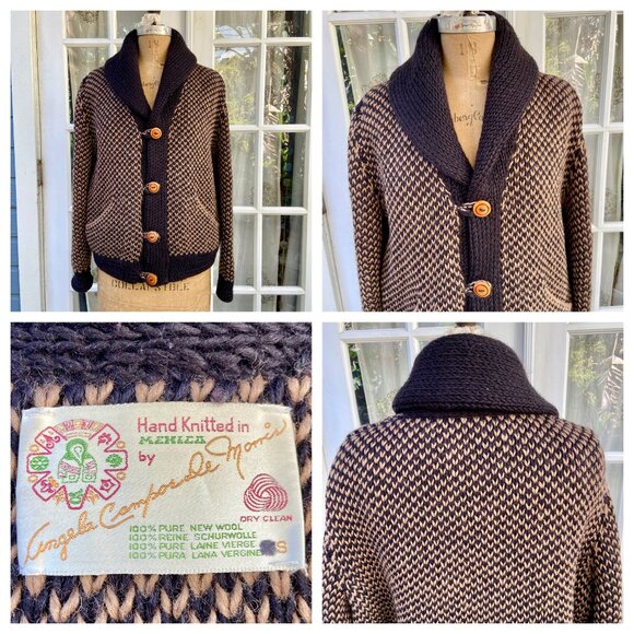 Angela Campos de Morris Vintage Mexico Wool Hand Knit Button Front Cardigan M L - Picture 1 of 11